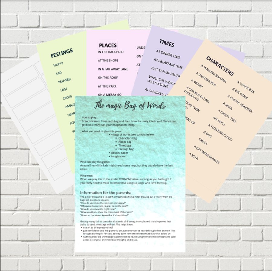 The Magic Bags of Words game, a free printable from Artlis Studios